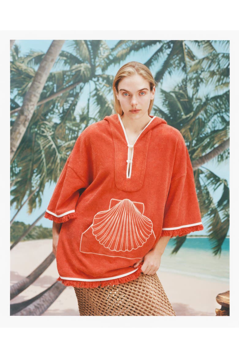 'Scallop' Beach Towel Top, Alternate, color, Coral