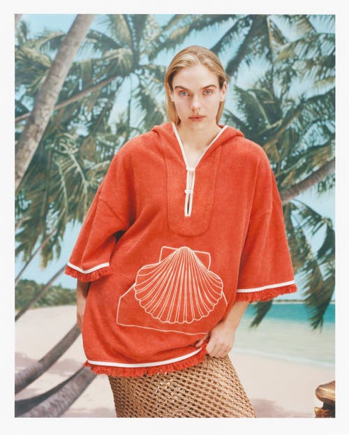 Tombolo 'scallop' Beach Towel Top In Coral