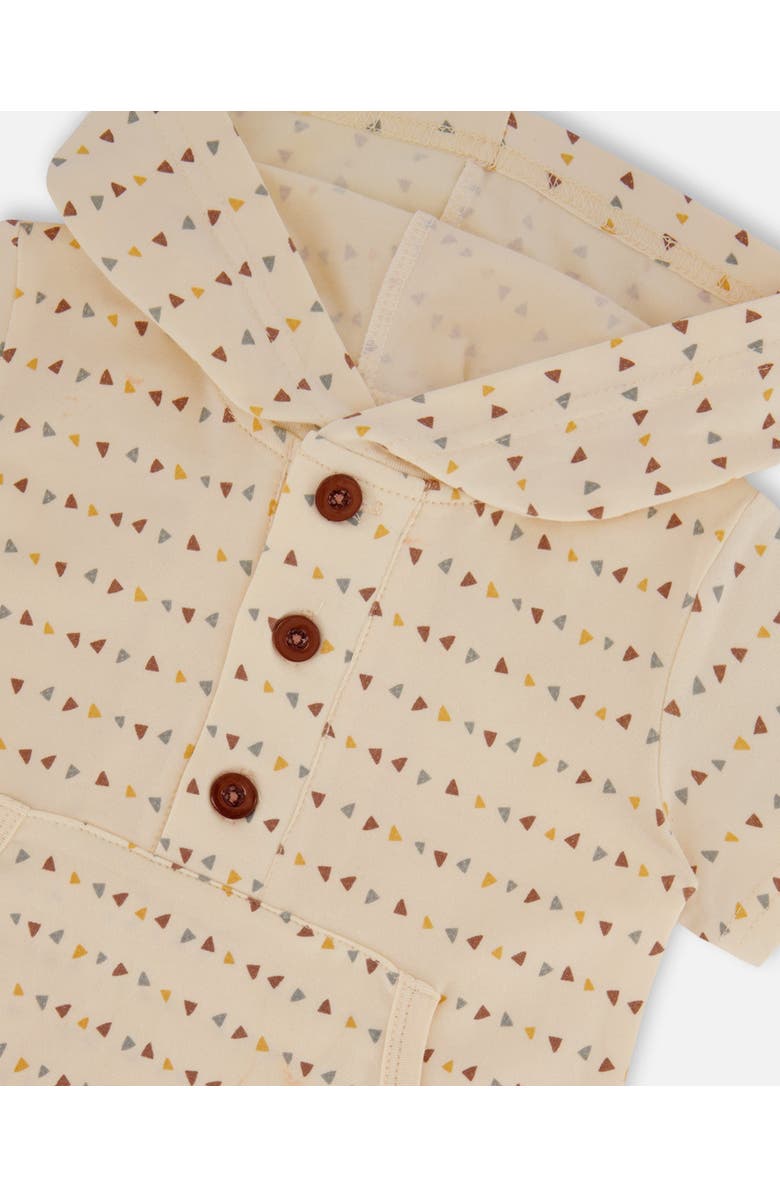 Deux par Deux Baby Boy's Printed Organic Cotton Hooded Romper Off-White, Alternate, color, 