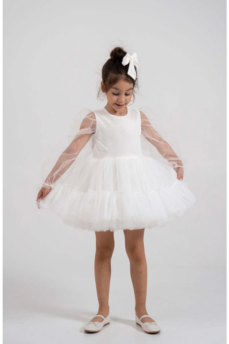 Grace' Balloon Sleeve Velvet Tulle Dress, Main, color, White Lily