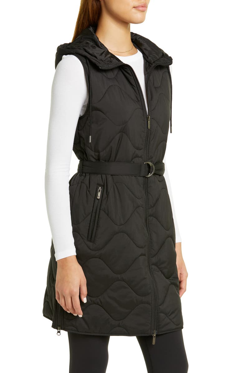 Zella Belted Quilted Longline Recycled Polyester Vest, Alternate, color,