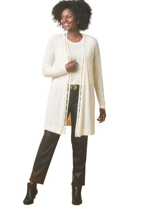 Jessica London Pearl Trim Cardigan In White
