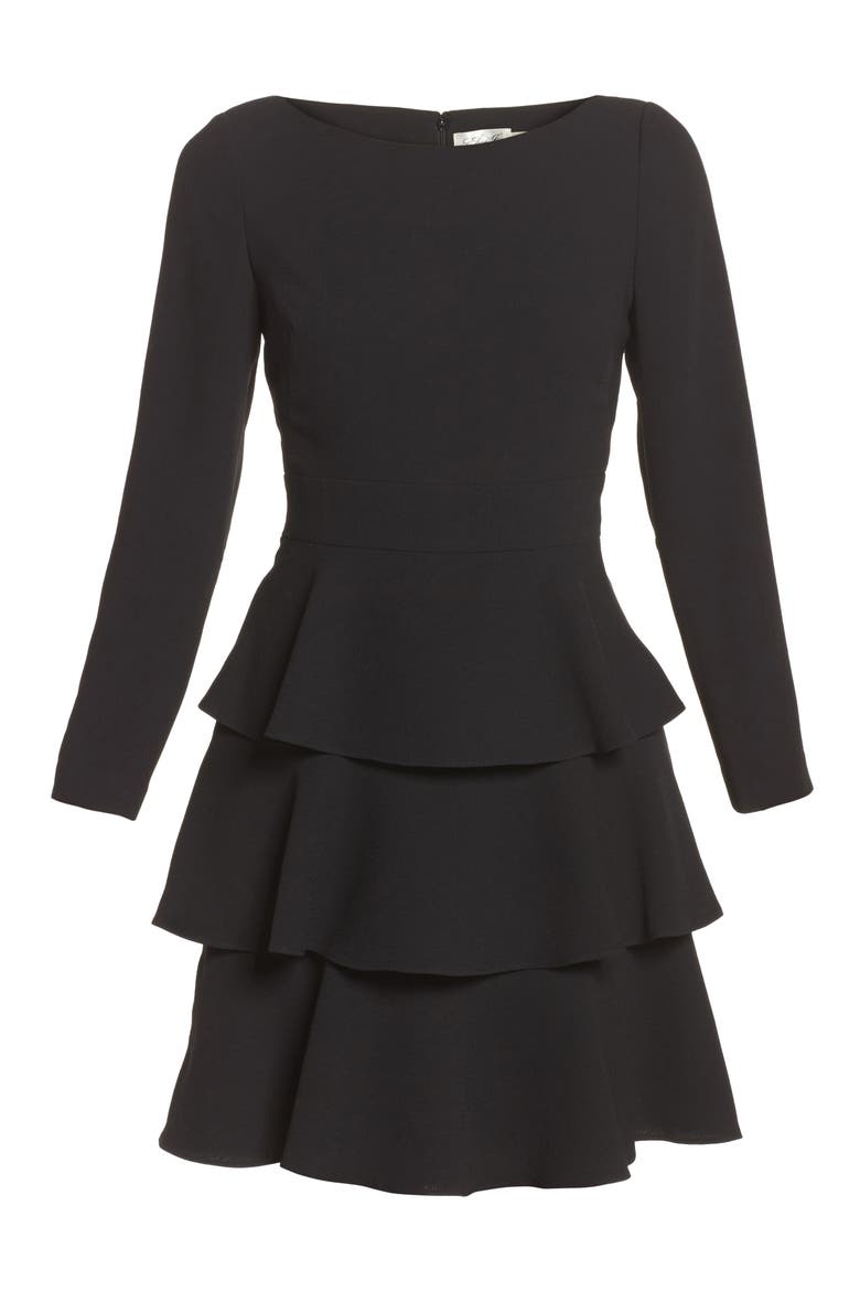Ruffle Fit & Flare Dress, Alternate, color, BLACK