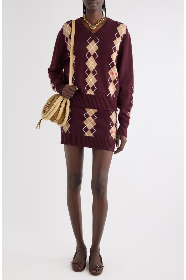 Argyle Wool & Cashmere Miniskirt, Alternate, color, BURGUNDY
