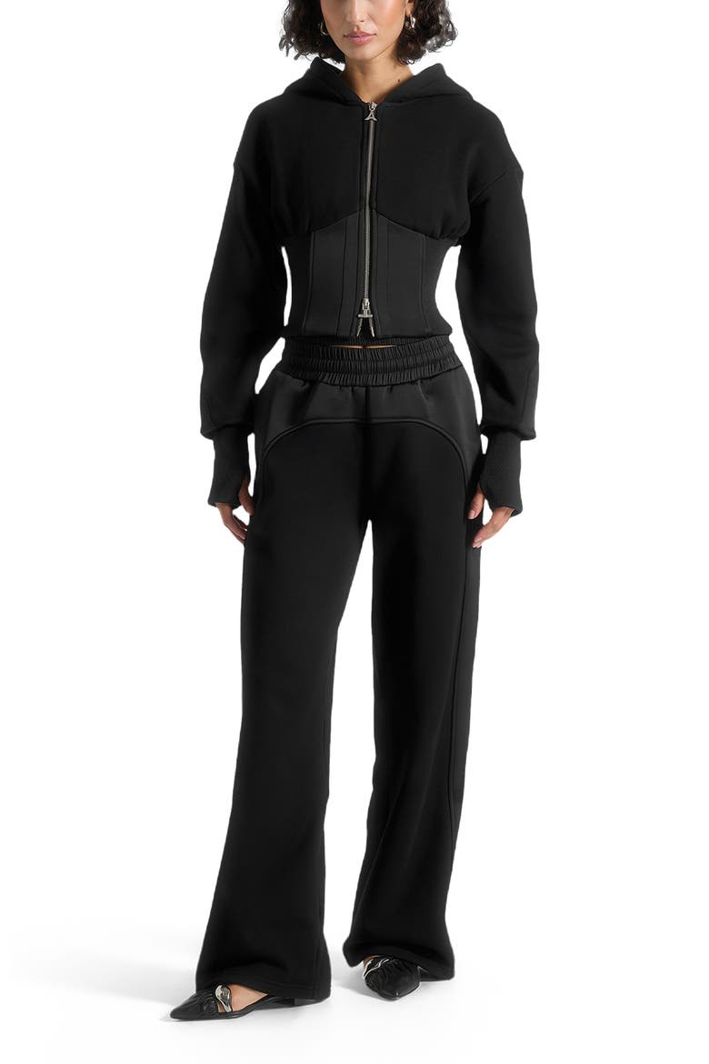 Brune Corset Jersey And Satin Zip Hoodie, Alternate, color, Black