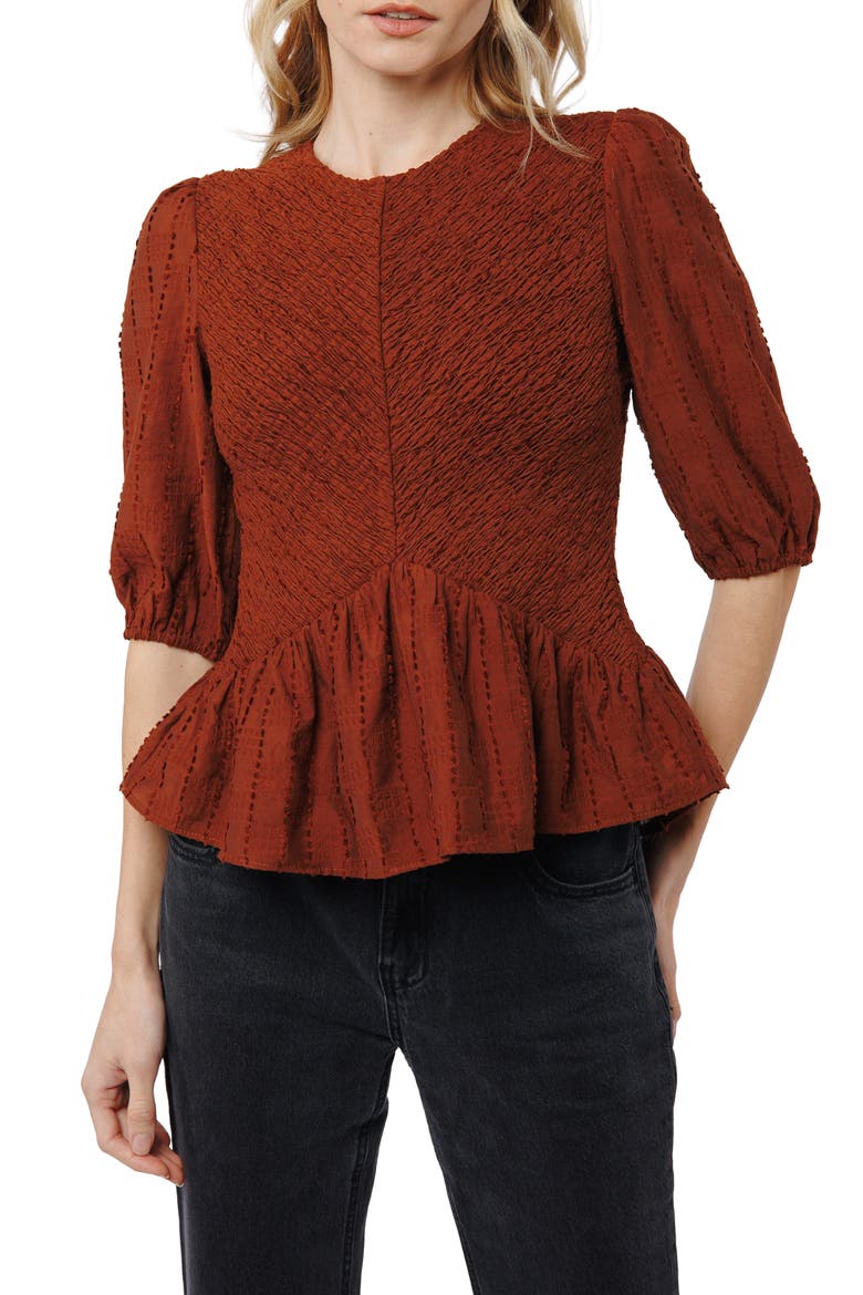 Esra Peplum Top, Main, color, BROWN