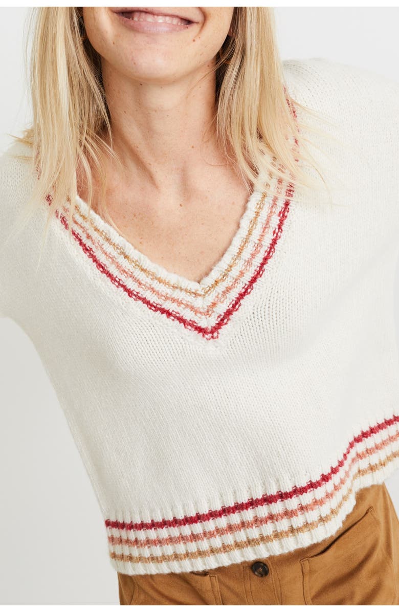 Marine Layer Adalyn Stripe Trim V-Neck Sweater, Main, color, 