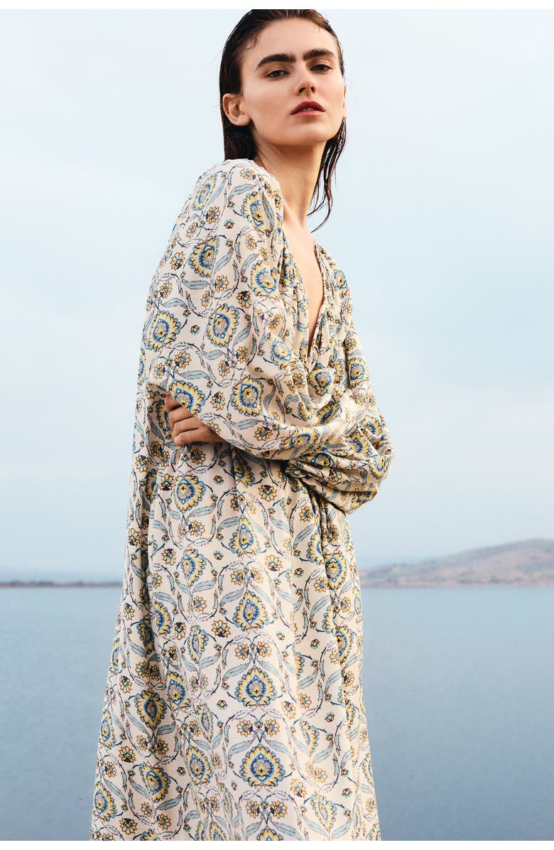 H&M Oversized Tunic Dress, Alternate, color, Light Beige/Patterned