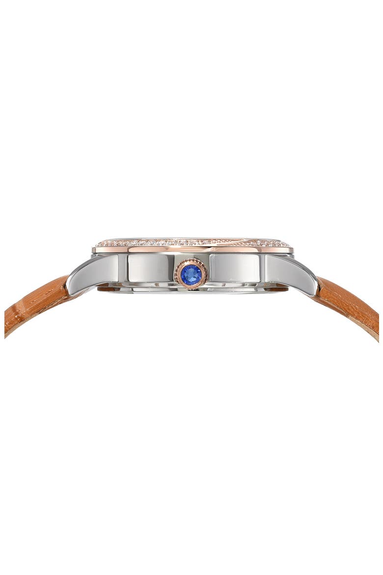 Ruby Sunray Croc Embossed Leather Strap Watch, 34mm, Alternate, color, BROWN/ROSE/SILVER