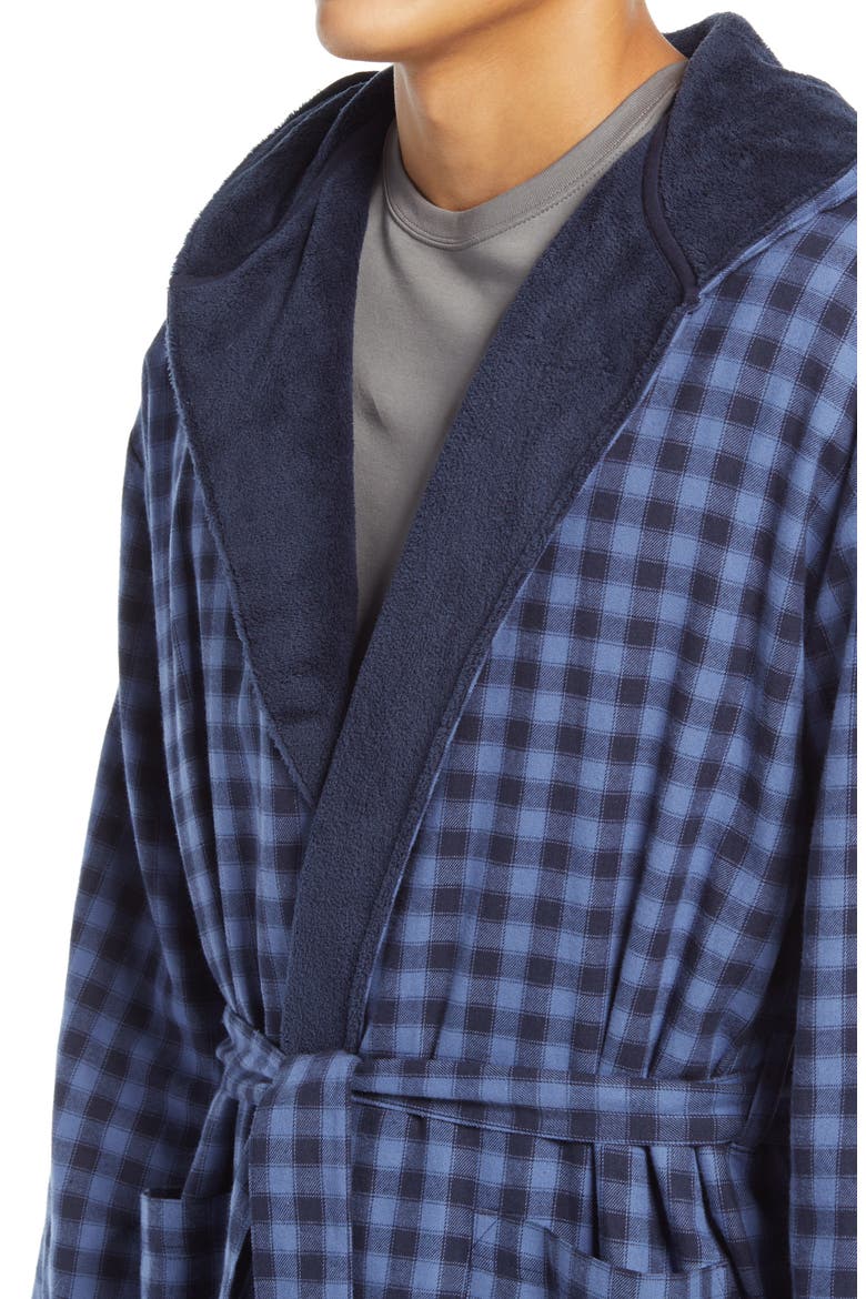 Plush Flannel Hooded Robe, Alternate, color, CHAMBRAY PLAID