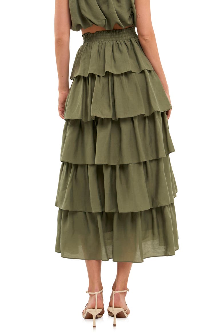 Ruffle Tiered Midi Skirt, Alternate, color, OLIVE