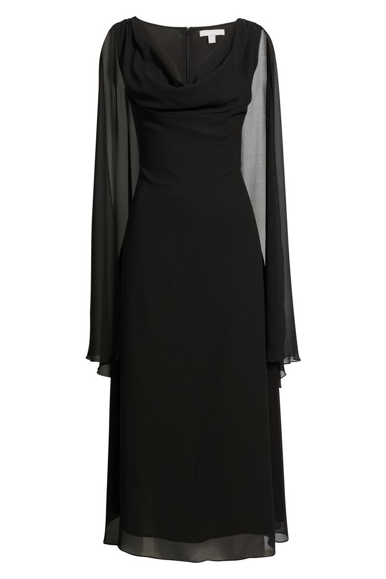 Cowl Neck Maxi Cape Dress, Alternate, color, BLACK