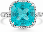 Bliss Diamond 9.50Ct TW Cushion Paraíba & Pave Diamond Ring 14k Gold Lab Grown