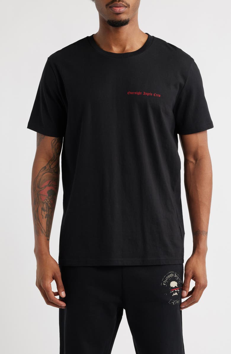 OVERNIGHT ANGELS CREW Red Graffiti Skull Organic Cotton Graphic T-Shirt, Main, color, Black