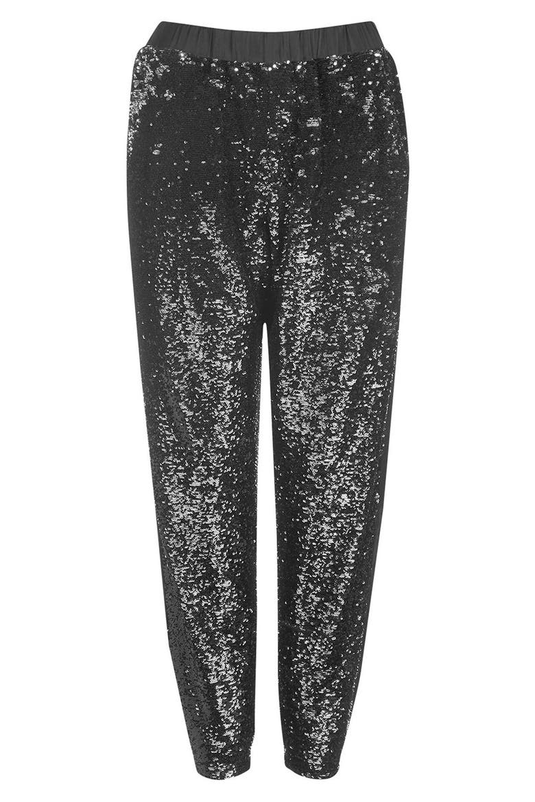 Two Tone Sequin Jogger Pants, Alternate, color, BLACK