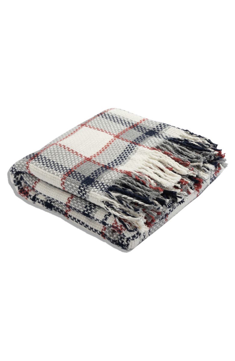 InfuseZen Plaid Lightweight Turkish Throw Blanket, Alternate, color, White