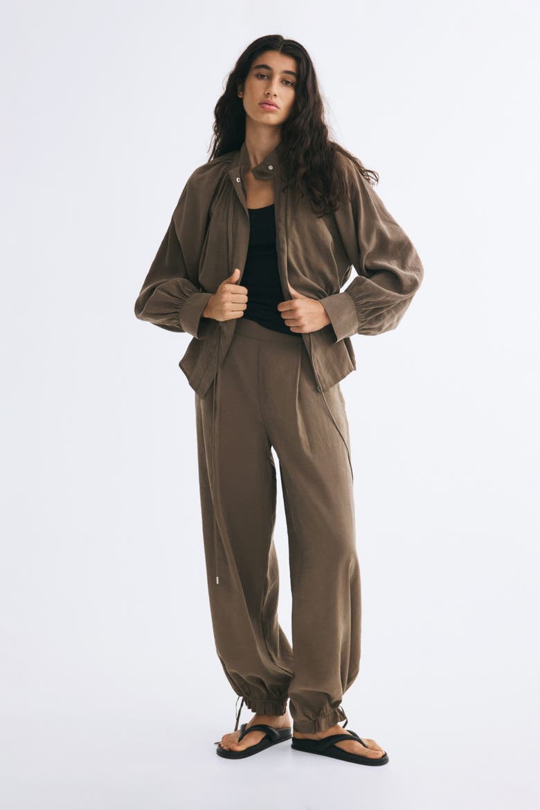 Balloon-sleeved Drawstring-detail Jacket, Alternate, color, Taupe