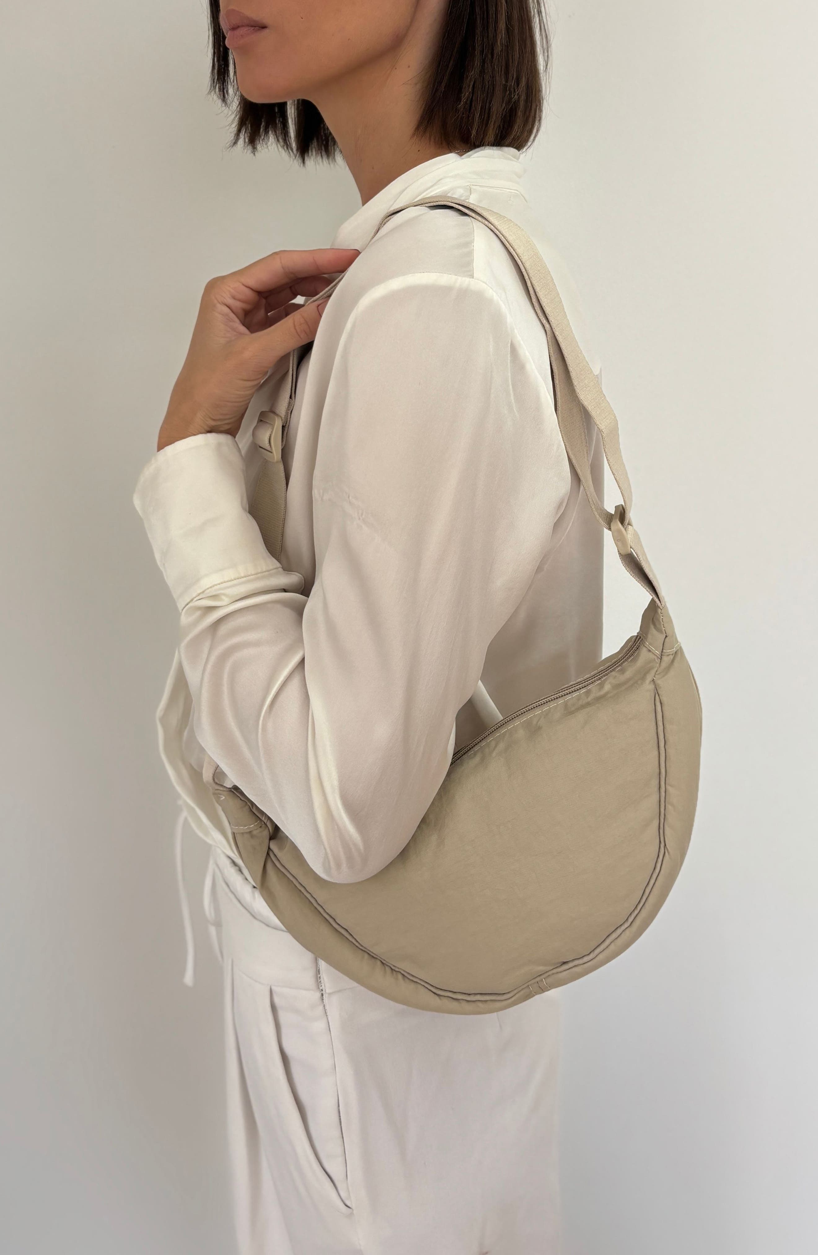 Adornia Cream Sporty Adjustable Moon Bag, Alternate, color, Cream