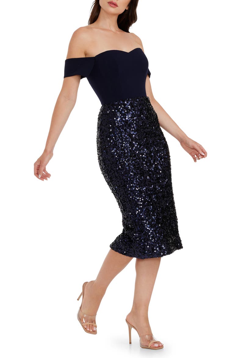 Bailey Velvet & Sequin Sheath Dress, Alternate, color, MIDNIGHT BLUE B