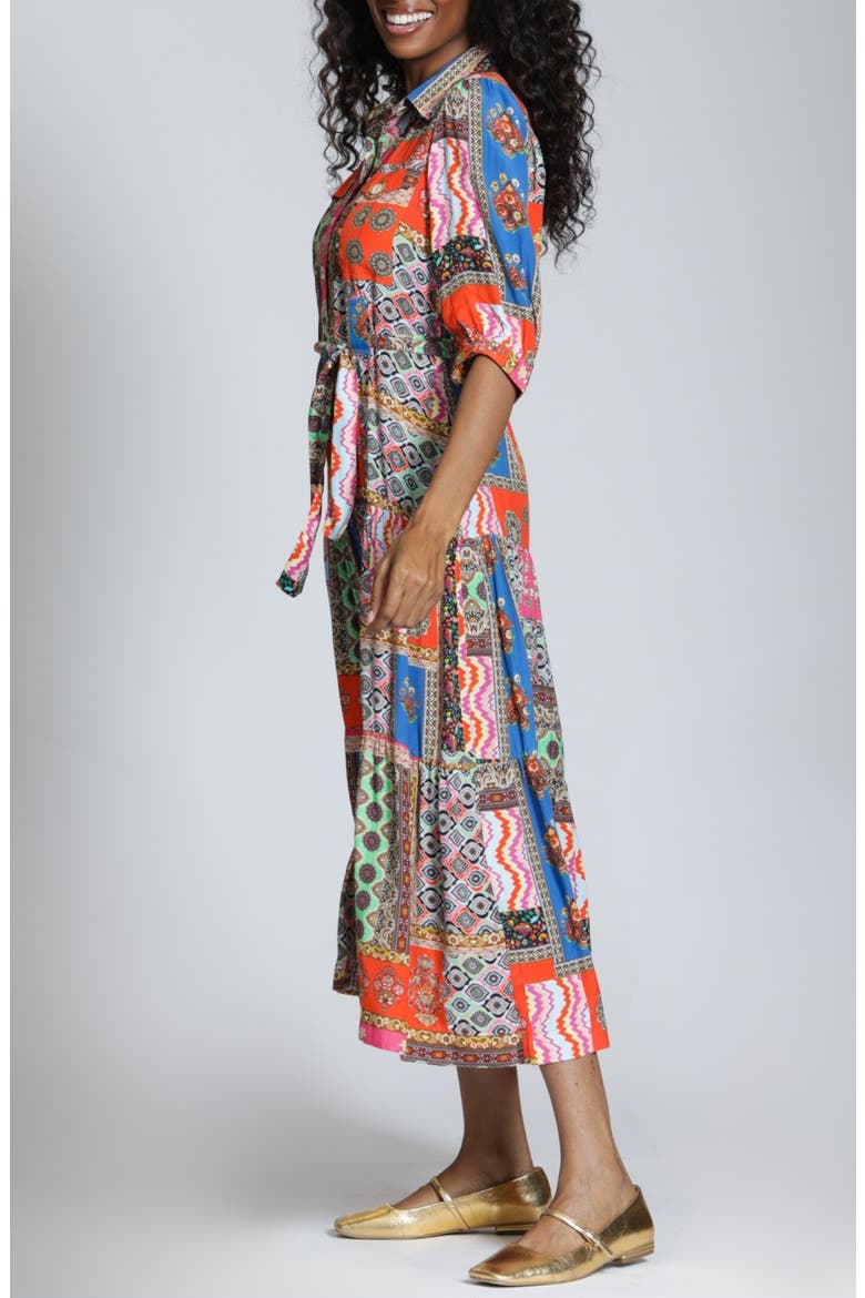 Patchwork Print Long Sleeve Shirtdress, Alternate, color, HOT CORAL MULTI
