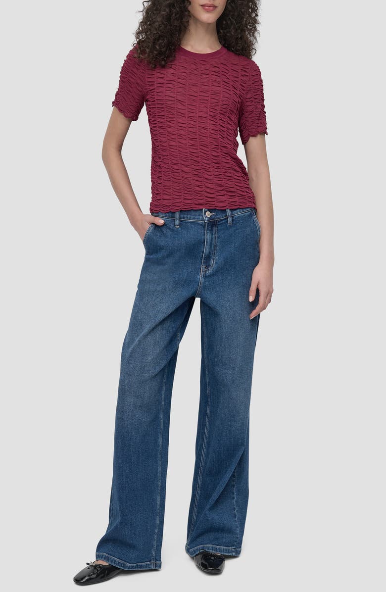 DKNY Superfine Textured Short Sleeve Sweater, Alternate, color, Beet