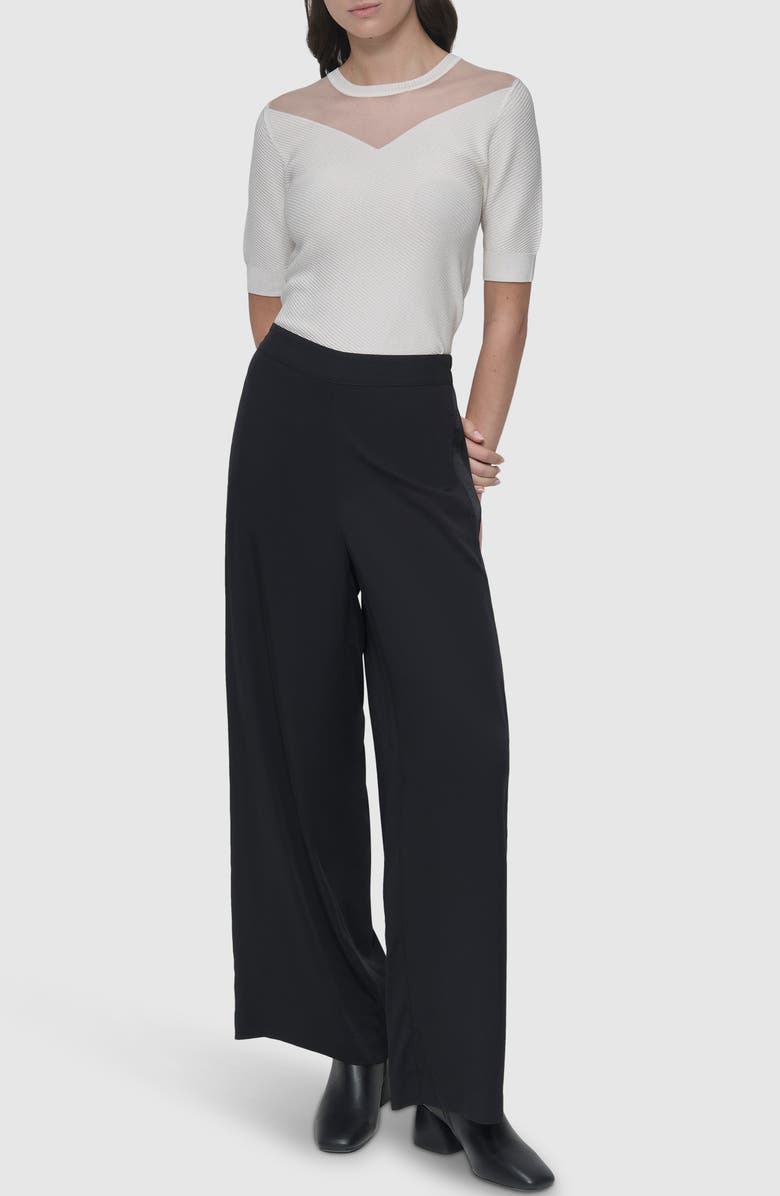 DKNY Logo Side Stripe Slub Satin Pants, Alternate, color, 