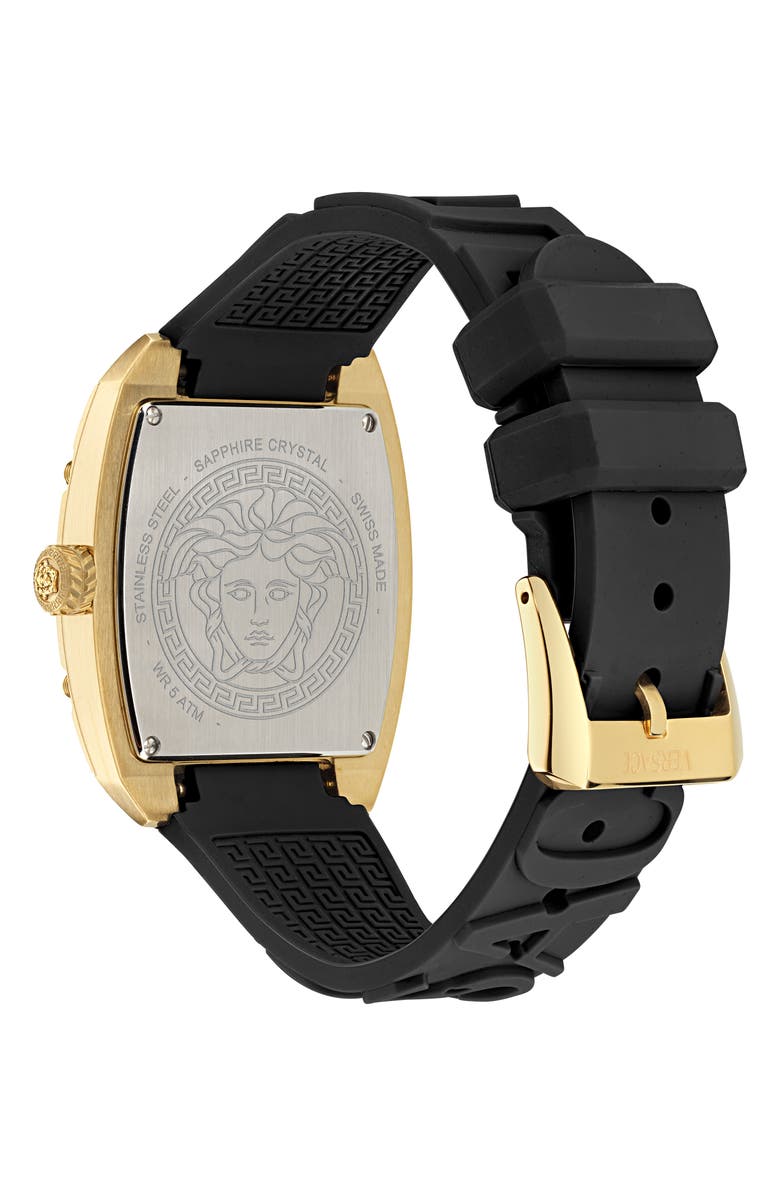 Versace Dominus Silicone Strap Watch, 44mm x 36mm, Alternate, color, Ip Yellow Gold