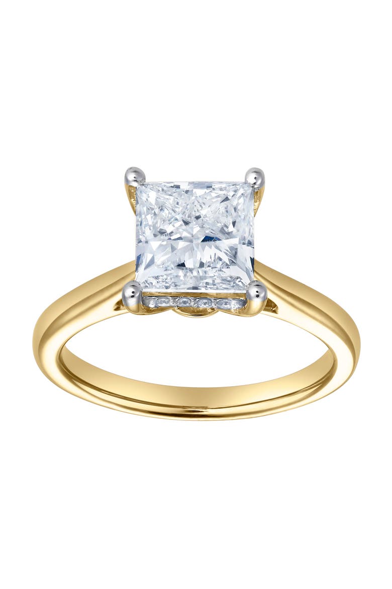 Genoveva 14K Yellow Gold Princess Cut Lab Grown Diamond Hidden Halo Engagement Ring - 2.2 Ct, Main, color, 14K Yellow Gold