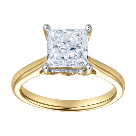 Genoveva 14K Yellow Gold Princess Cut Lab Grown Diamond Hidden Halo Engagement Ring - 2.2 Ct