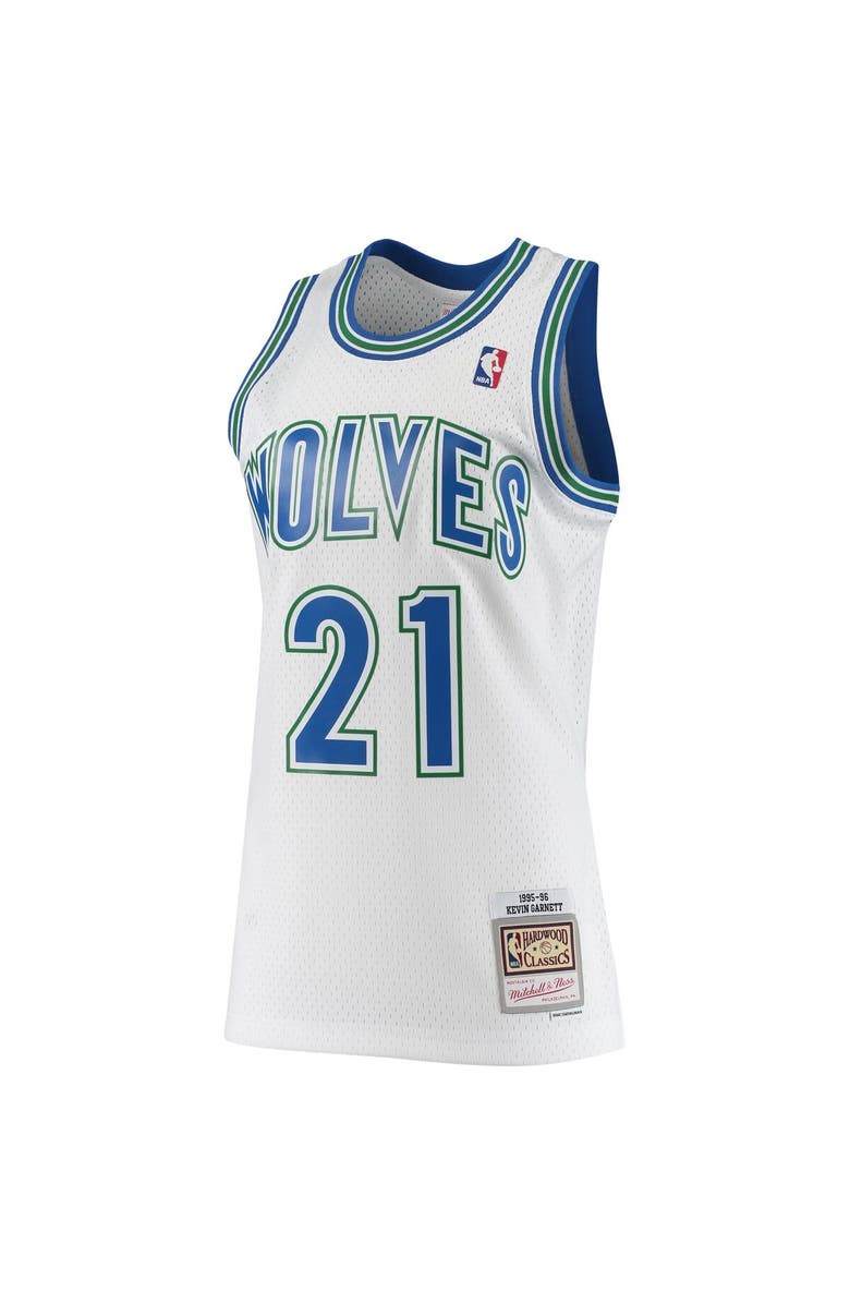 Mitchell & Ness Men's Mitchell & Ness Kevin Garnett White Minnesota Timberwolves 1995/96 Hardwood Classics Swingman Jersey, Alternate, color, White