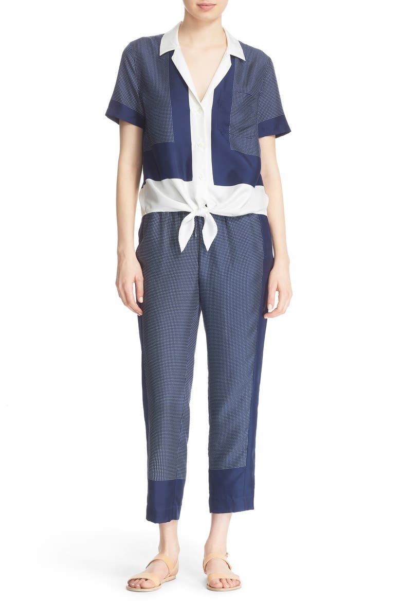 'Keira' Short Sleeve Tie Front Top, Alternate, color, PEACOAT/ BRIGHT WHITE