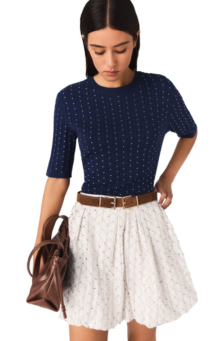 maje Round-neck rhinestone sweater, Main, color, Navy