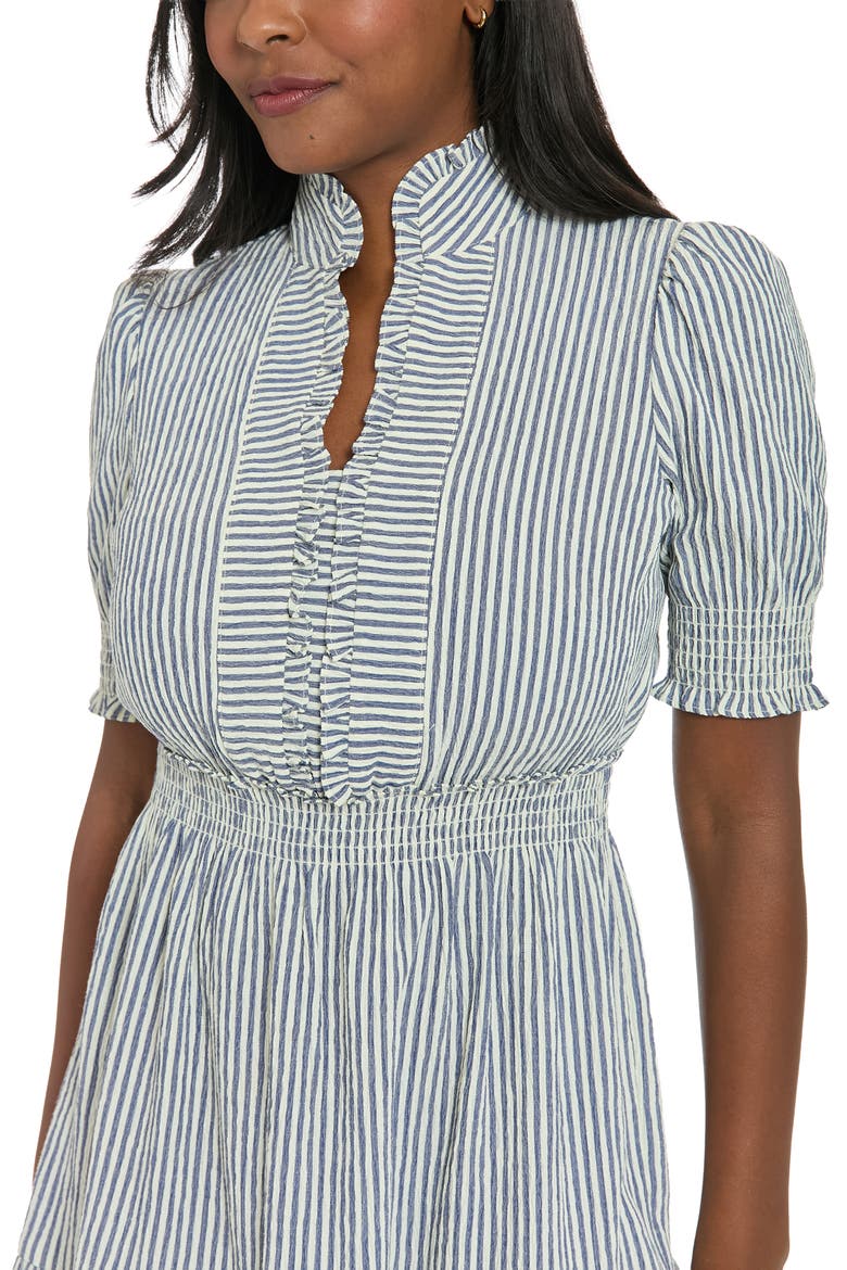 Stripe Ruffle Neck Puff Shoulder A-Line Minidress, Alternate, color, CREAM/ NAVY
