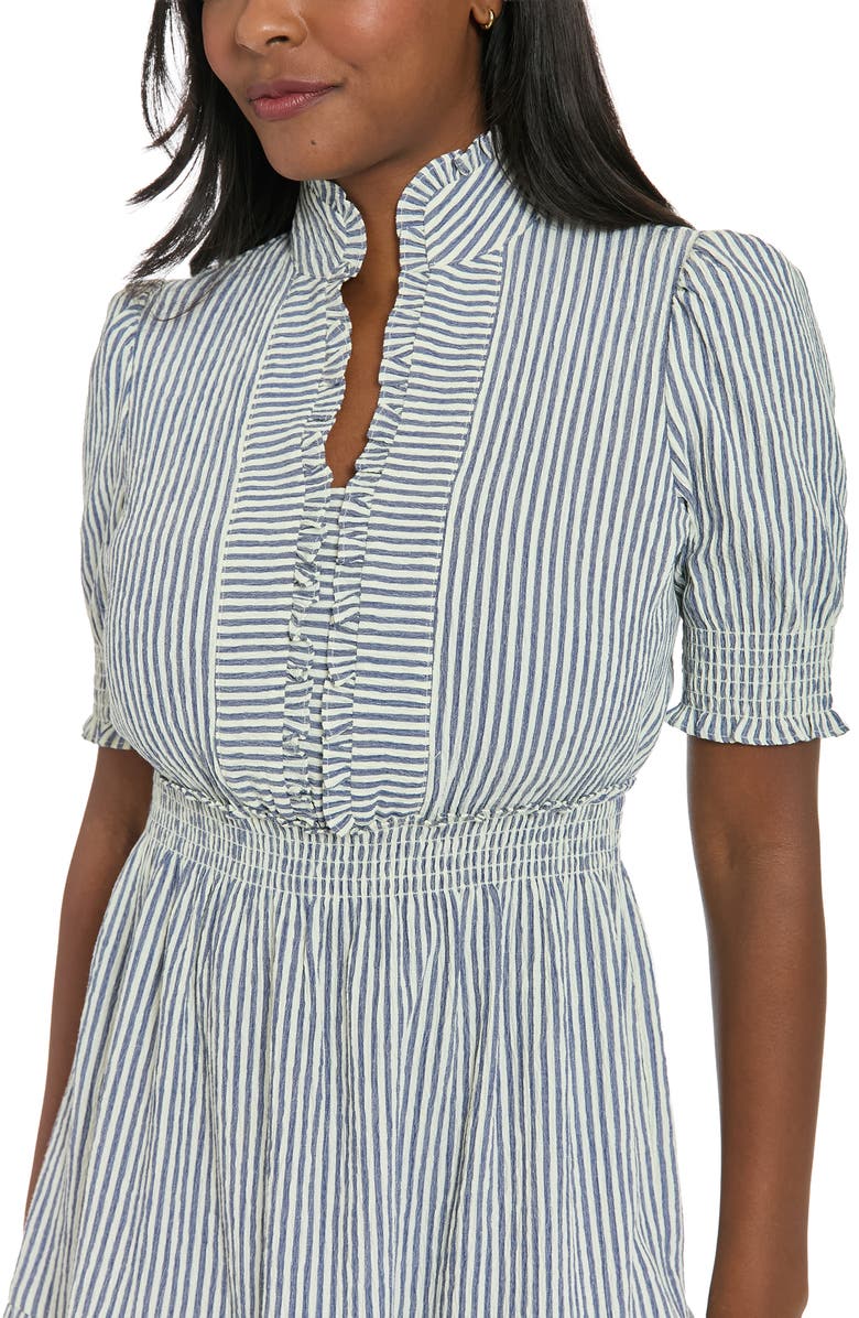 London Times Stripe Ruffle Neck Puff Shoulder A-Line Minidress, Alternate, color, Cream/ Navy