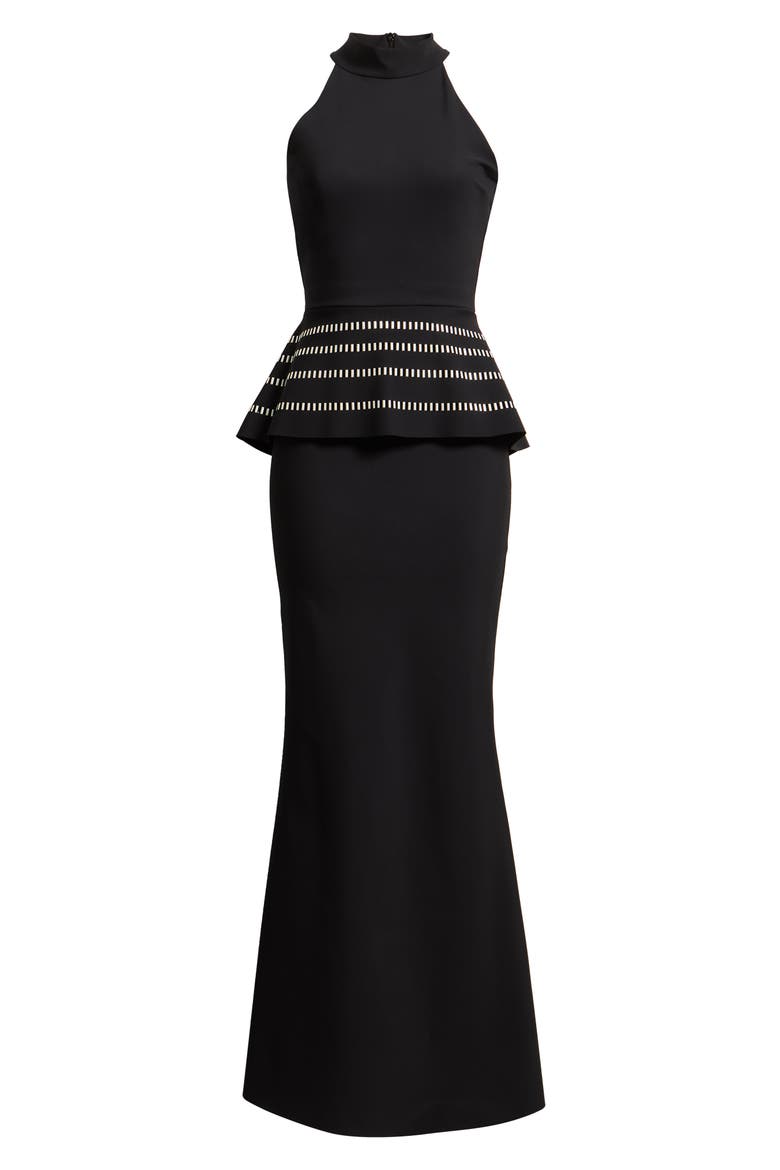 Imera Peplum Mermaid Gown, Alternate, color, BLACK