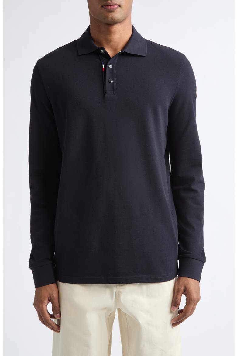 Long Sleeve Cotton Piqué Polo, Main, color, BLACK NAVY