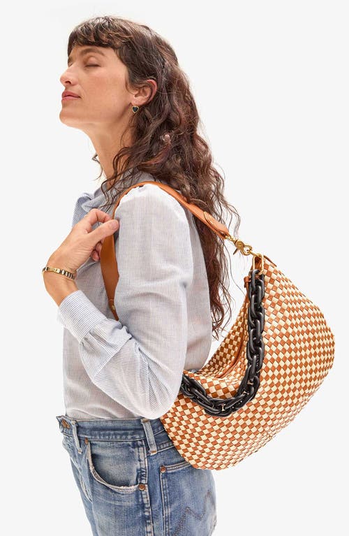 Clare V Petit Moyen Woven Leather Messenger Bag In Natural & Cream Woven Checker