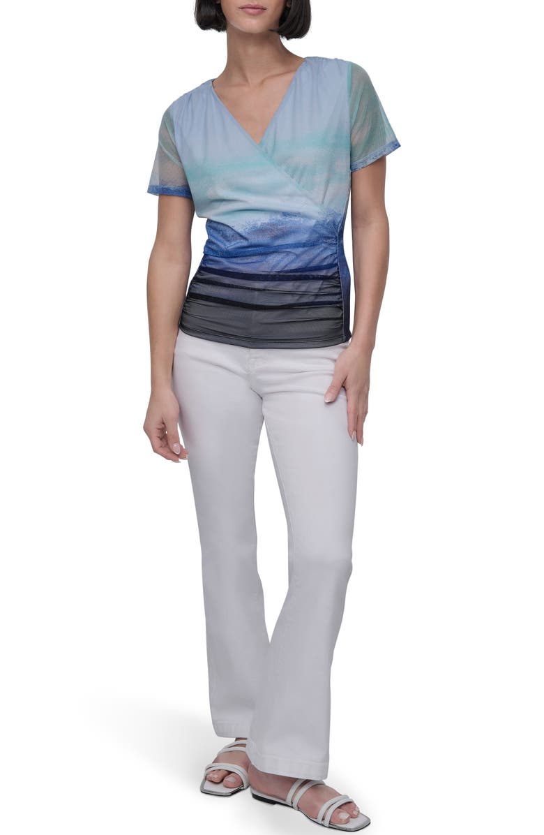 DKNY Ombré Colorblock Mesh Top, Alternate, color, Seafoam Ombre Border