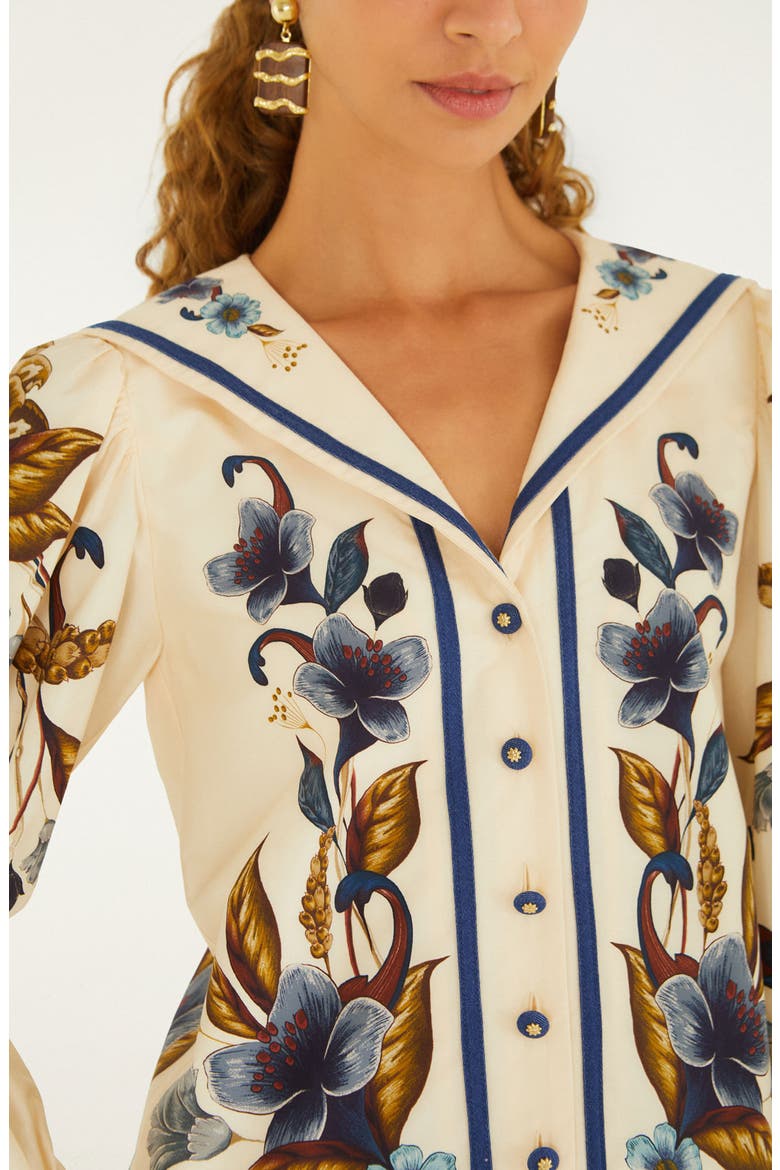 Golden Nature Floral Sailor Collar Button-Up Top, Alternate, color, GOLDEN NATURE CREAM