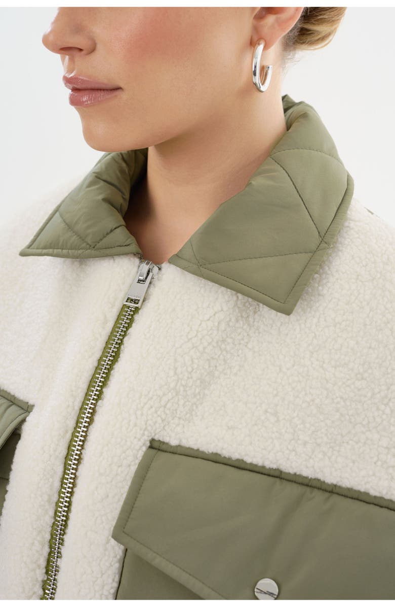 LAMARQUE PEYTON | Mixed Media Bomber Jacket, Alternate, color, Ivory/Sage