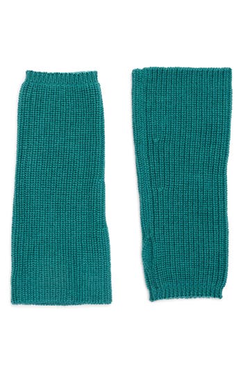 Eileen Fisher Merino Wool Knit Fingerless Gloves In Green