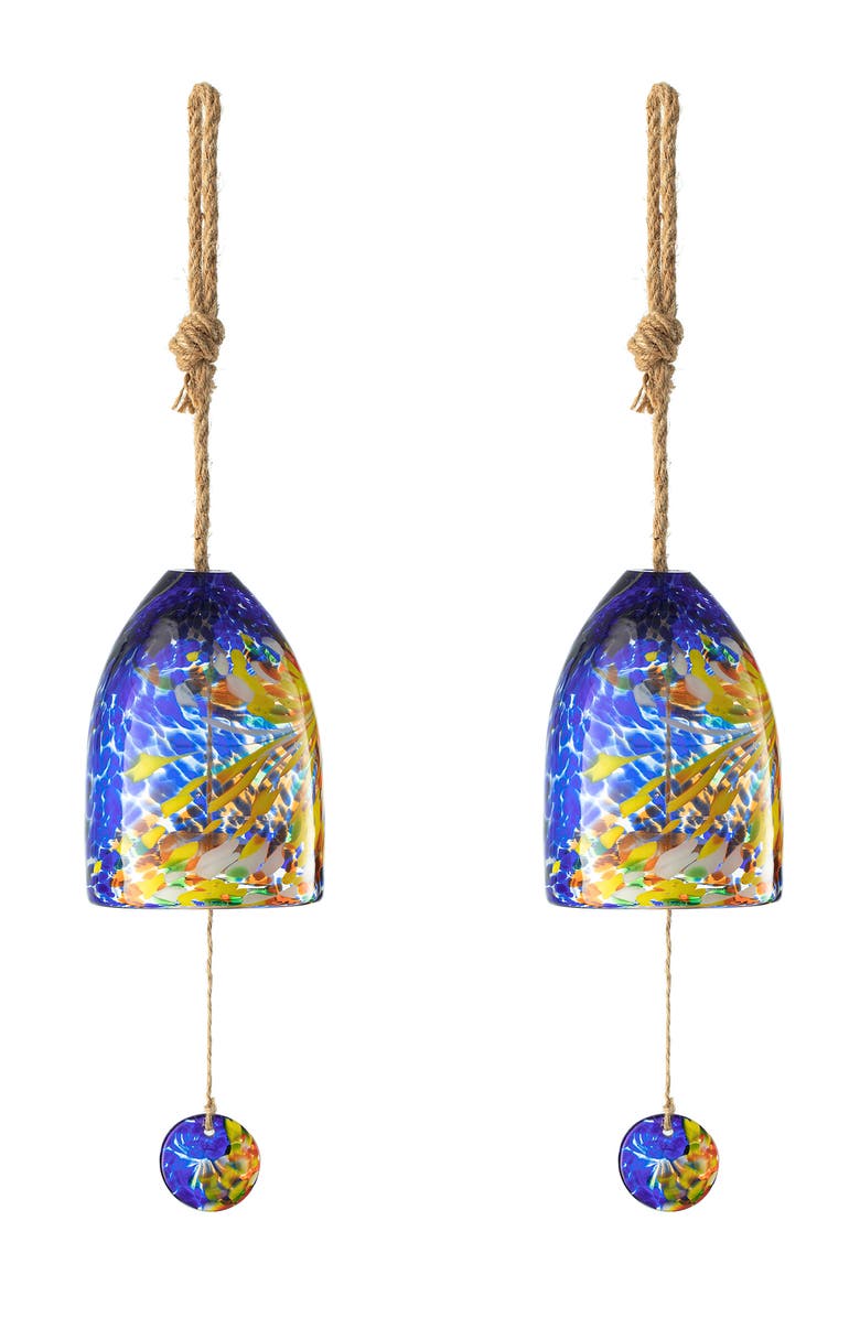 Glitzhome Set of 2 26"H Glass Twist Glaze Windchime, Main, color, Purple