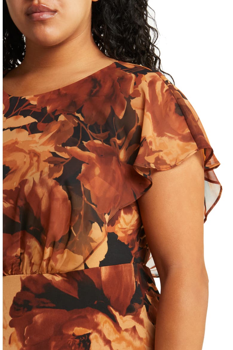 Floral Chiffon Cape Overlay Midi Dress, Alternate, color, SPICE