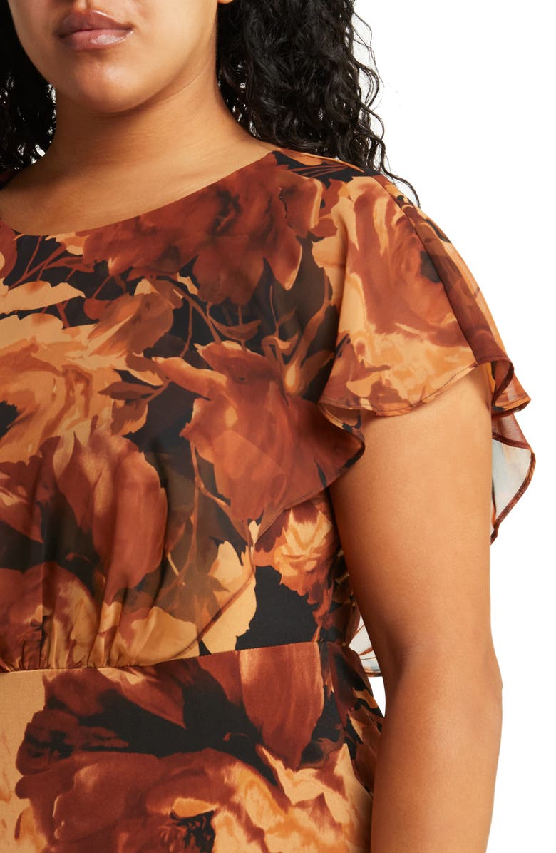 Connected Apparel Floral Chiffon Cape Overlay Midi Dress, Alternate, color, 