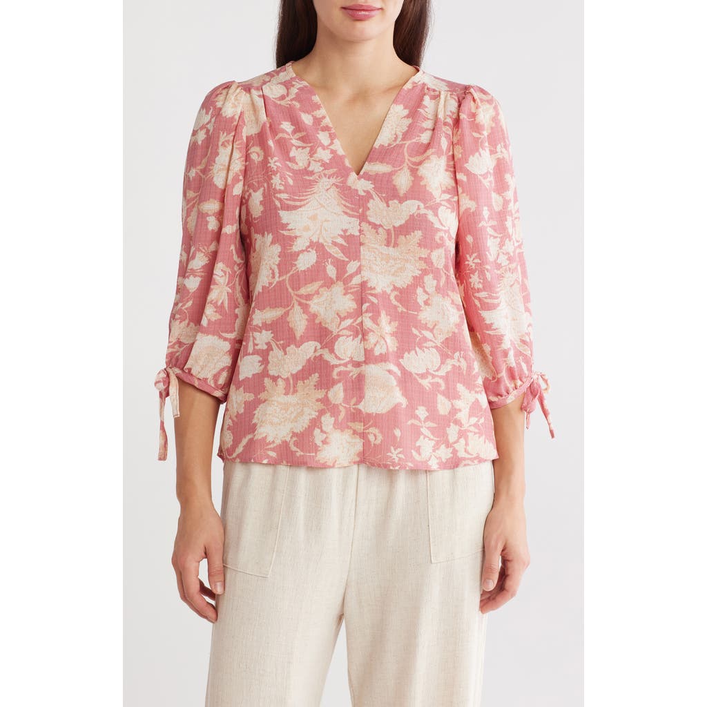 Shop Renee C Floral Puff Sleeve Blouse In Pink