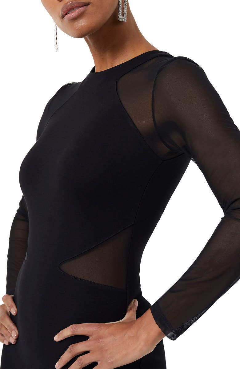 French Connection Viven Long Sleeve Mesh Panel Sheath Dress, Alternate, color, 