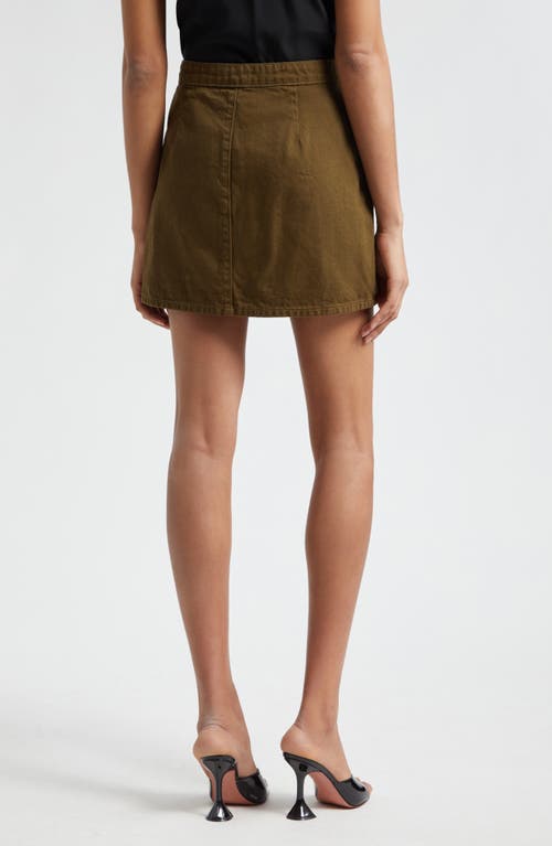 Shop L Agence L'agence Kris Button Front Cotton A-line Miniskirt In Olive Grove