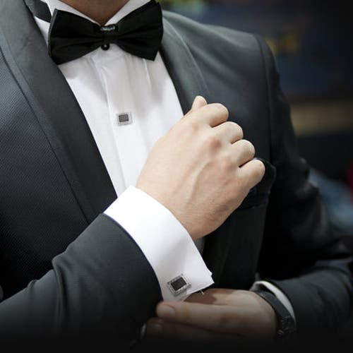 Link Up Greek Key Stud & Cufflinks Set In Black