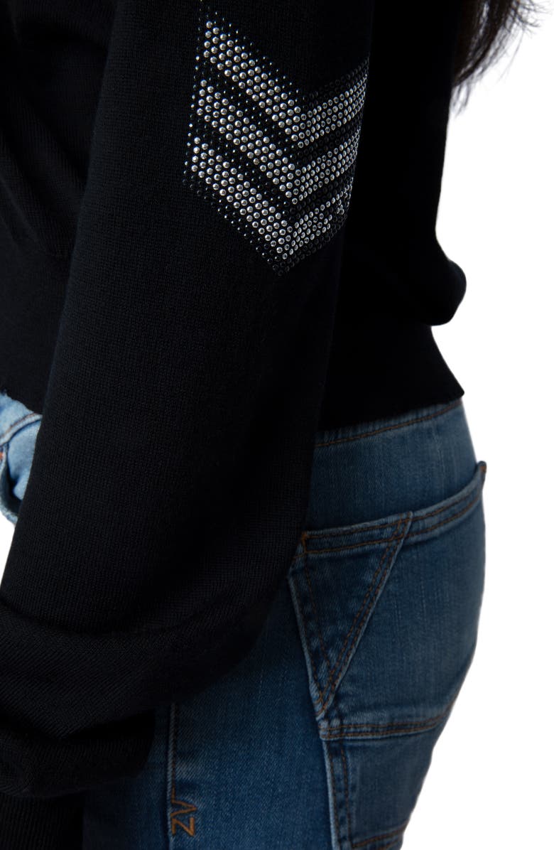 Zadig & Voltaire Happy Army Strass V-Neck Wool Sweater, Alternate, color, 