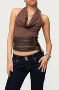 EDIKTED Buckle Halter Neck Open Back Crop Top